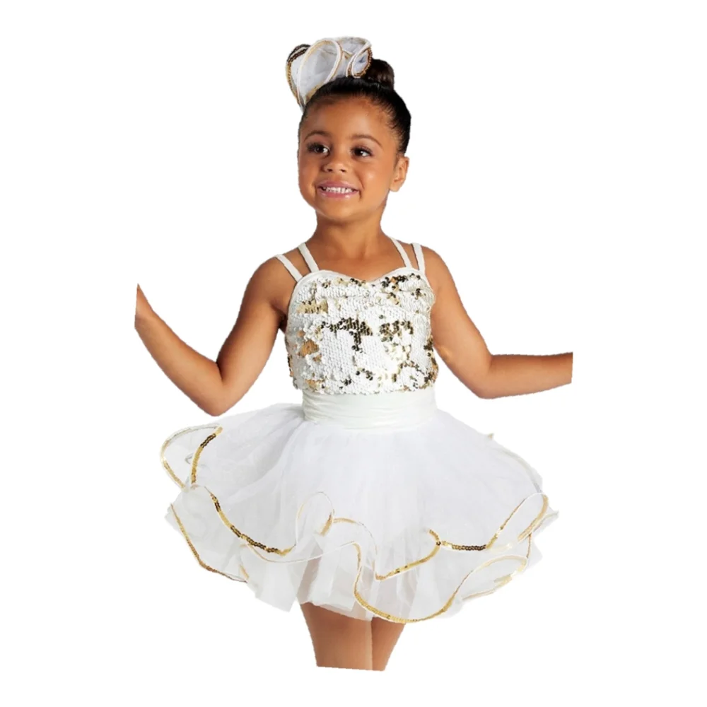 Weissman Dance Costume Size MC White Gold Recital Halloween Princess Ballet Tap
